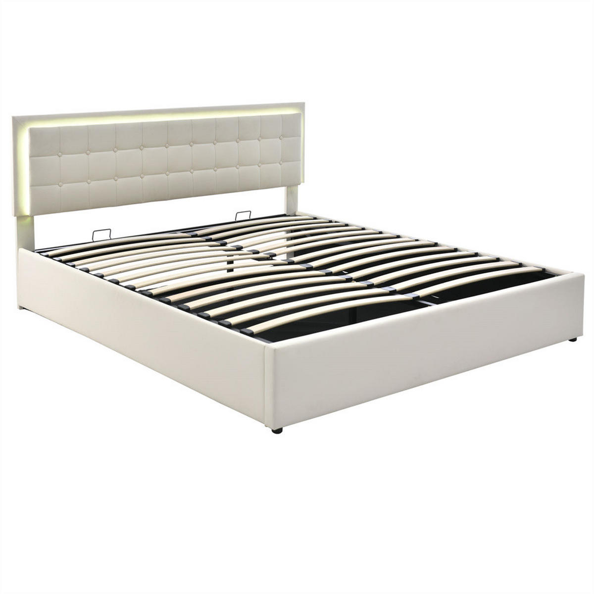 POLSTERBETT 180/200 cm in White PU mit LED-Beleuchtungsleiste - Weiß, Holz/Textil (180/200cm) - KOMHTOM