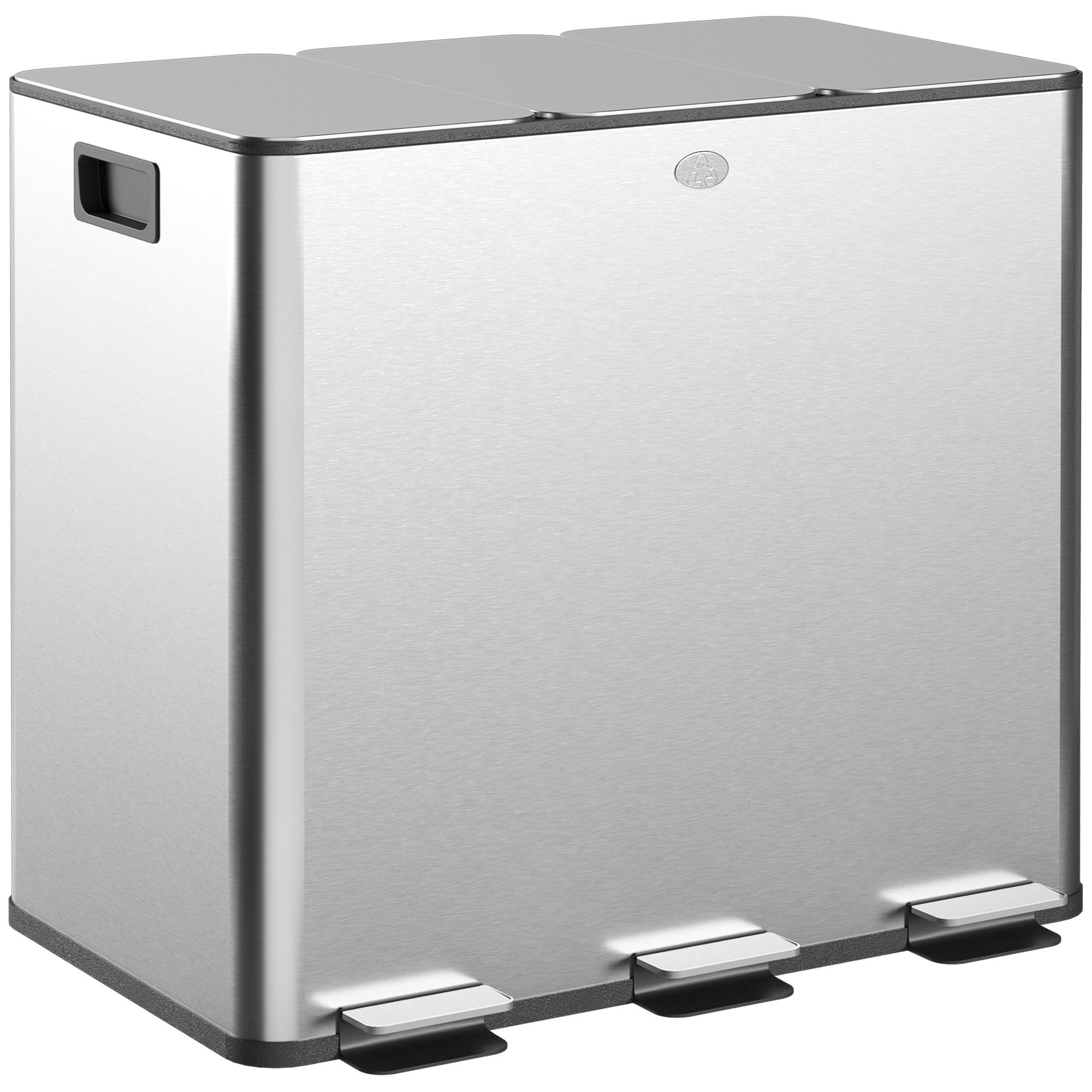 MÜLLEIMER 3x20L Abfalleimer aus Edelstahl mit Softclose Deckel Deodorant-Fächern - Silberfarben, Metall (36.6/43.2/61.9cm) - HOMCOM