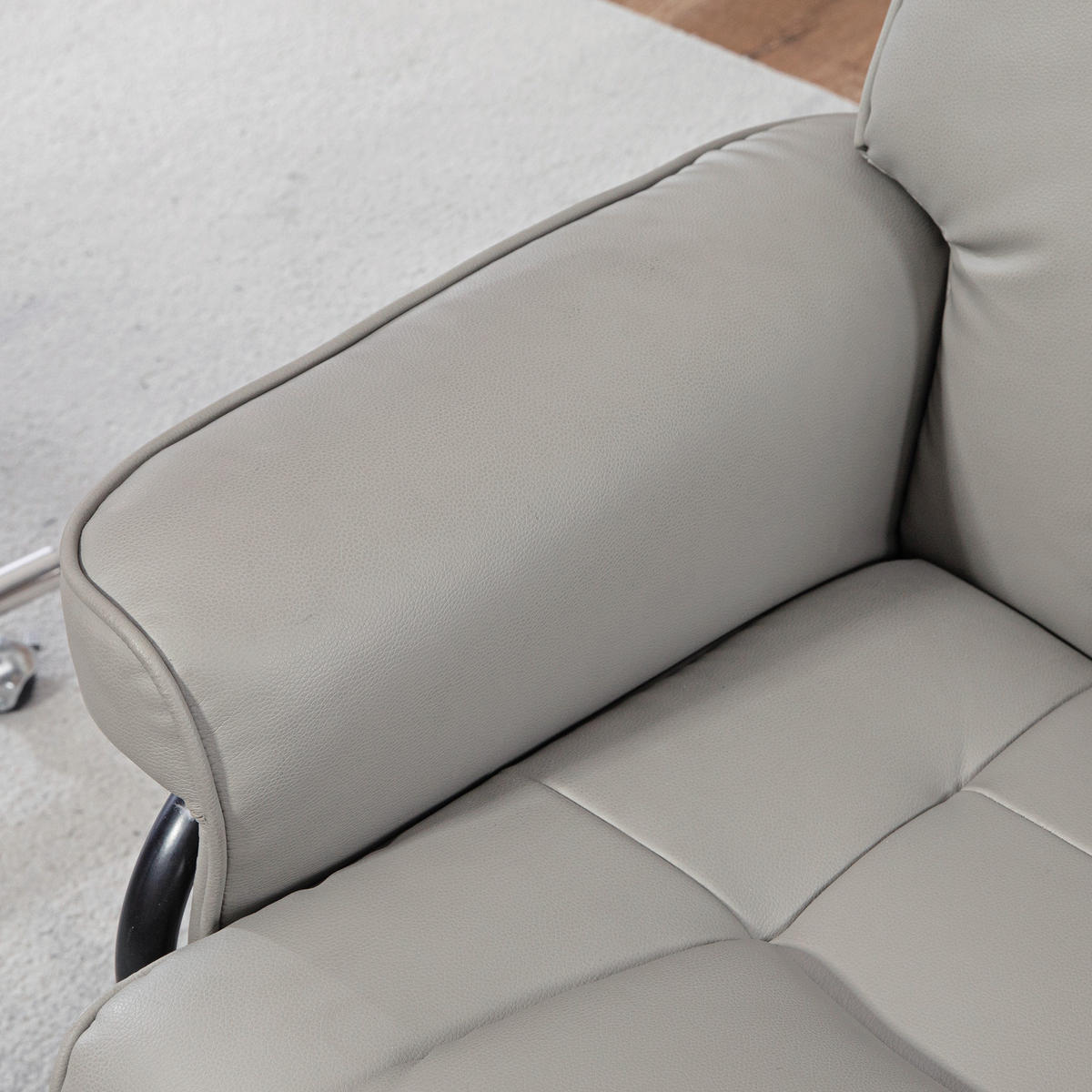 RELAXSESSEL DE-07511 mit Hocker, drehbar & neigbar, Kunstleder Grau - Grau, Holz (85/104/76cm) - ComfortXL