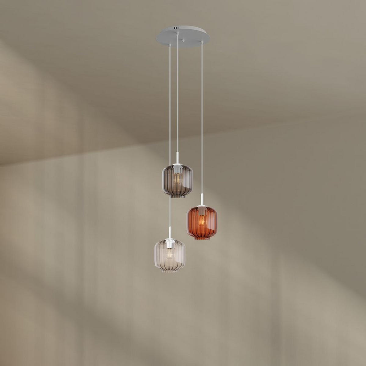 GALERIELEUCHTE Velo 3-flammig Mehrfarbig Ø 20cm - Multicolor/Weiß, Glas (20/20/20cm) - s.luce