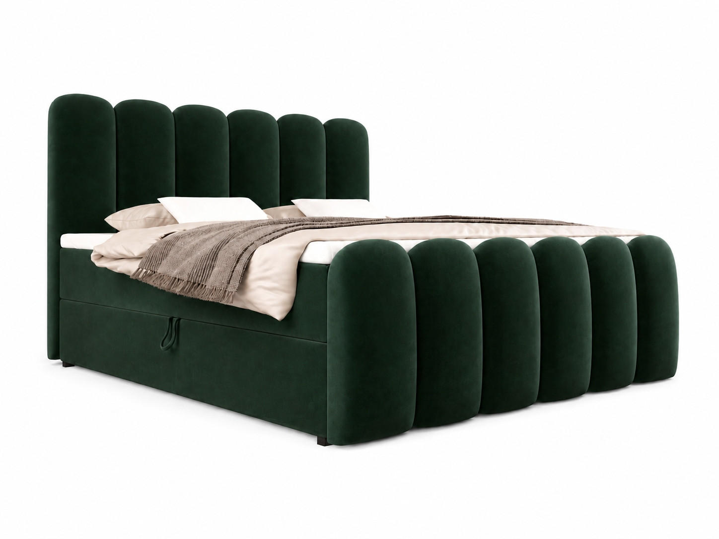 BOXBETT CUDDLE 140x200 cm in Grün, Bettkasten, Topper, Velvet-Stoff - Grün, Holz/Textil (140/200cm) - EMLAR Home