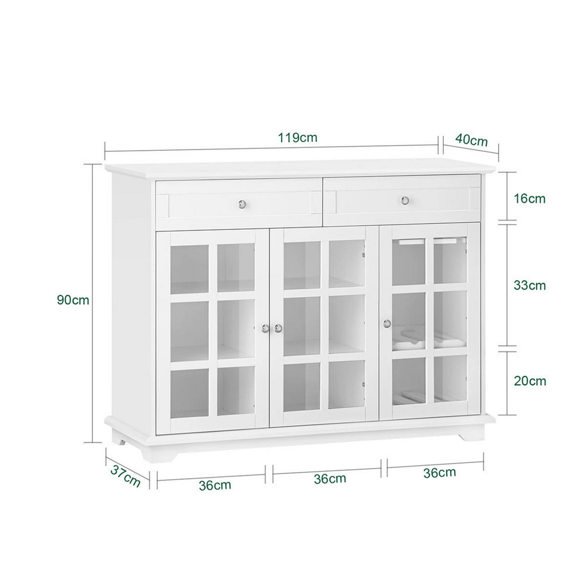 SIDEBOARD 119x90x40 cm Küchenschrank mit Glastür Weiß - Weiß, Holz (119/90/40cm) - Coonoor