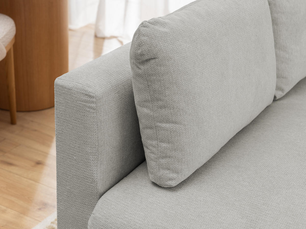 ECKSOFA Cardea in Bubble-Optik aus weichem Hellgrau Strukturstoff mit hohem Sitzkomfort - Ottomane links - Hellgrau/Schwarz, Holz/Textil (170/230cm) - S-Style Möbel