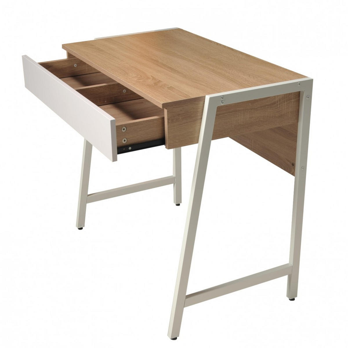 SCHREIBTISCH POLLUX / Gebleichte Eiche Dekor und Weiß - Multicolor/Weiß, Holzwerkstoff/Metall (84/48/76cm) - Weber Industries