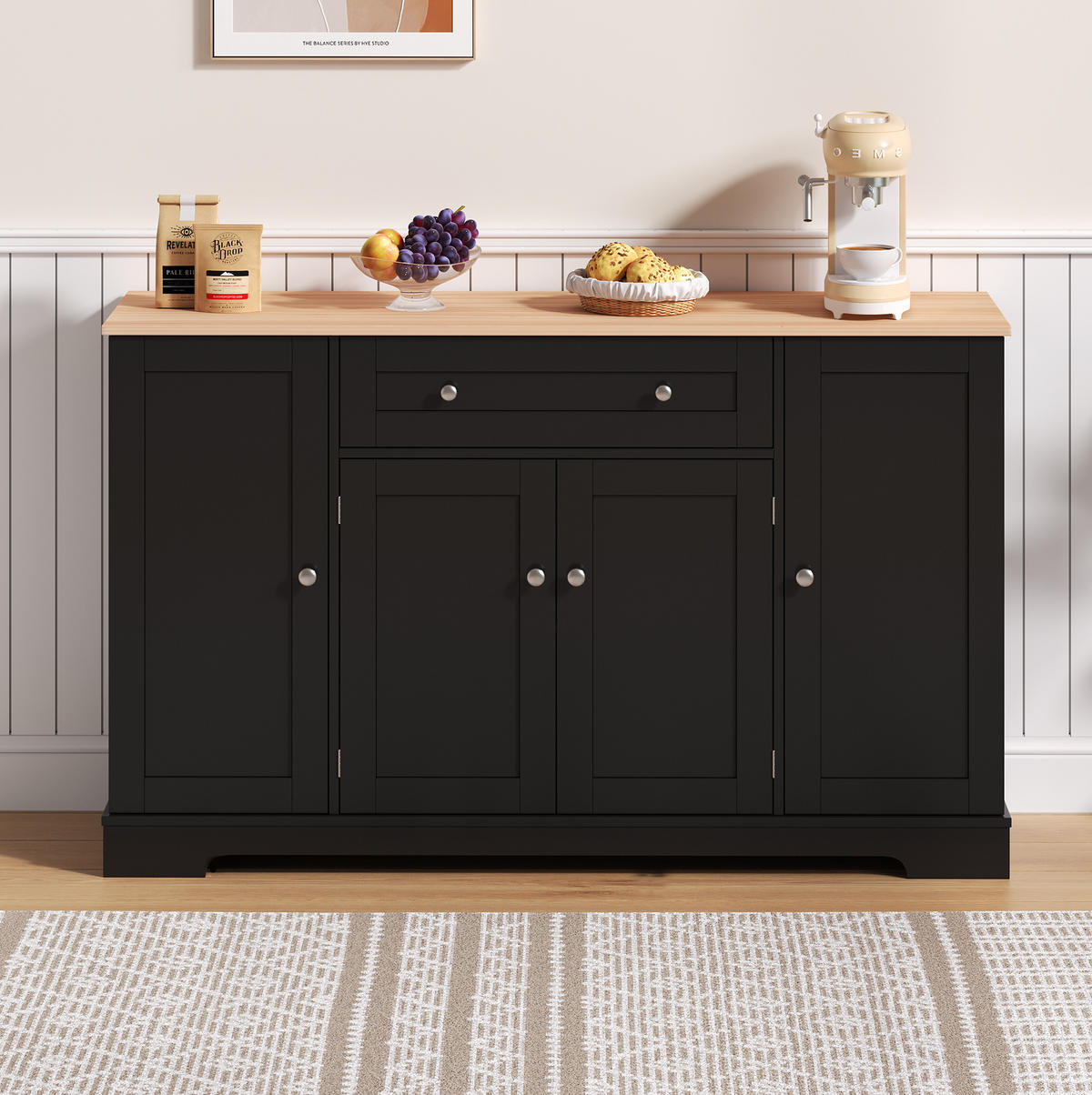 KOMODA, 138 cm, MDF, černá, s úložným prostorem a pojistkou proti překlopení - černá, kompozitní dřevo (138/85/40cm) - BEAOK