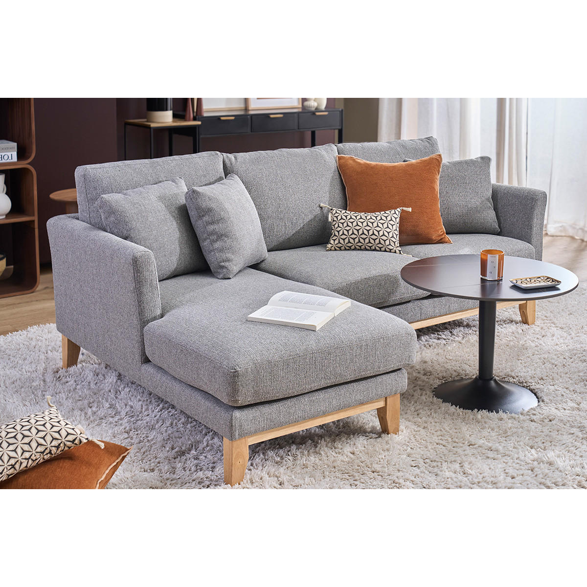 ECKSOFA Skandinavisch Links Hellgrau Abziehbarer Stoff OSLO - Hellgrau, Textil (130/192cm) - Miliboo