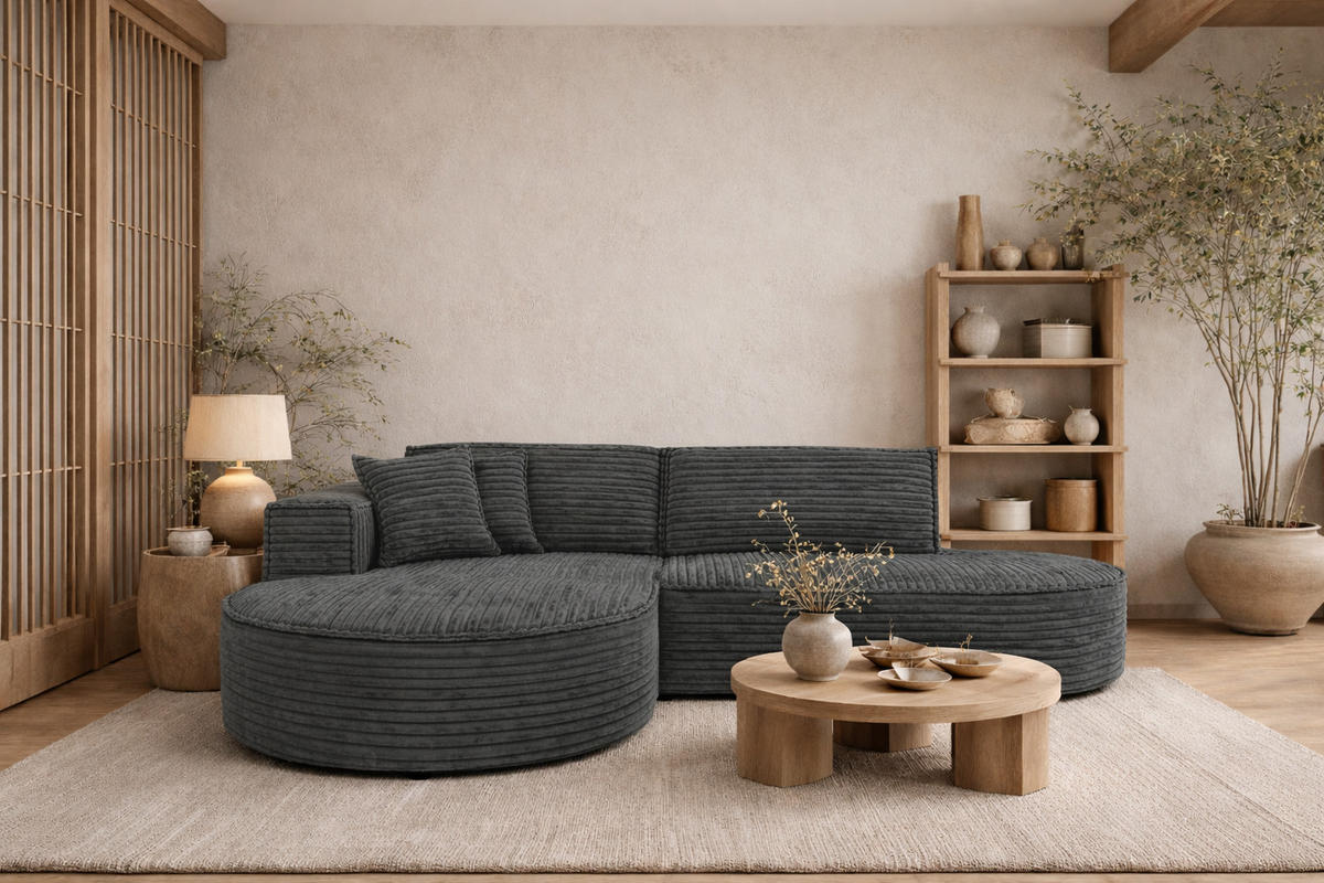 ECKSOFA L-Form, Cordstoff Velo, Dunkelgrau, Links, Modena Studio - Dunkelgrau, Holz (236/165cm) - Kaiser Möbel