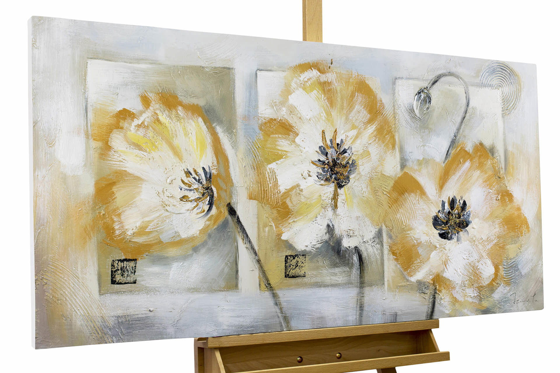 ACRYLBILD HANDGEMALT 120/60 cm - Gelb/Weiß, Holz/Textil (1.6/60cm) - KUNSTLOFT