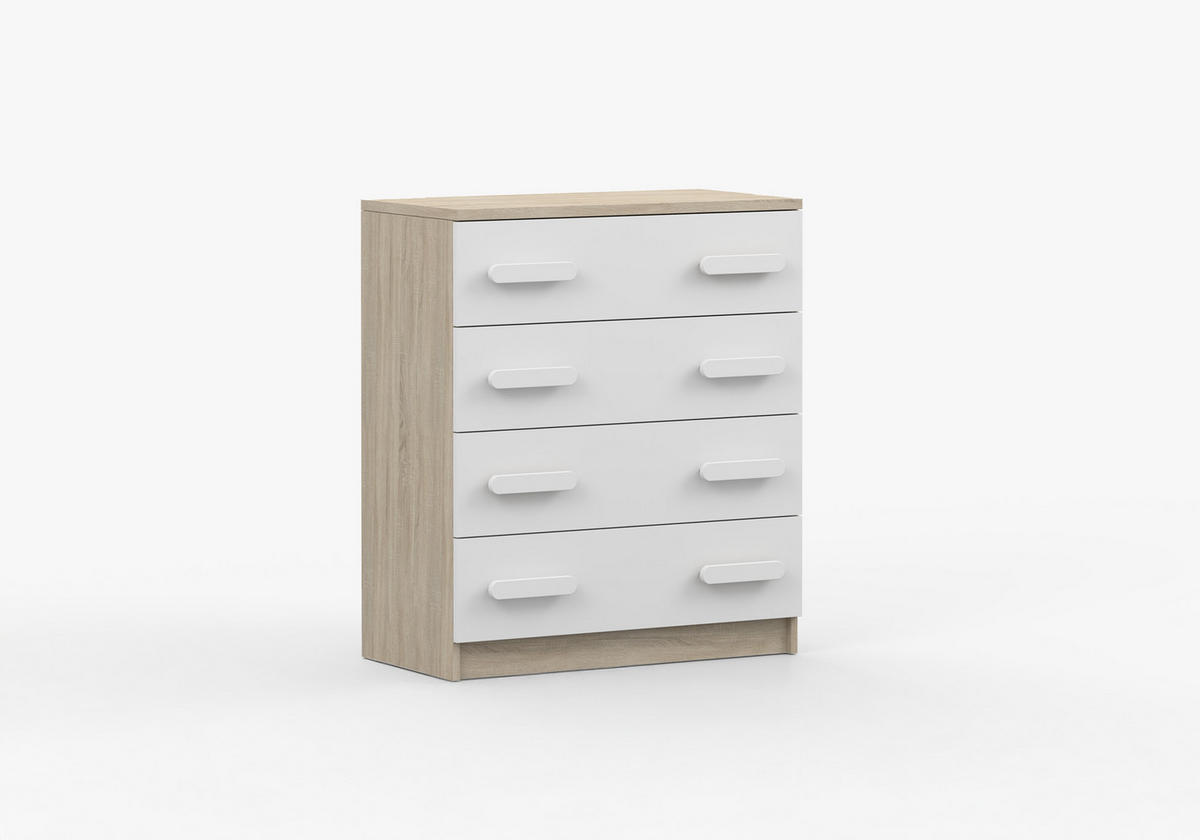 JUGENDZIMMER Elora in Eiche und Weiß – 4-teiliges Set mit Schreibtisch, Kommode, Wandregal und Schrank – Grifffarbe Weiß - Braun, Holzwerkstoff (80/200/120cm)