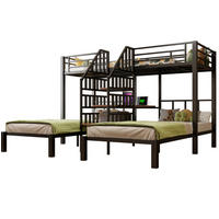 ETAGENBETT 90/200 cm in Schwarz mit LED-Beleuchtung, Schreibtisch und Stauraum - Schwarz, Metall (90/200cm) - OKMYHOME