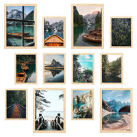 POSTER Set Mit 12 Die Fesselnde Schönheit Der Natur A3 Rahmen Aus Hellem Holz - Beige, Papier (29.7/5/42cm) - Nacnic