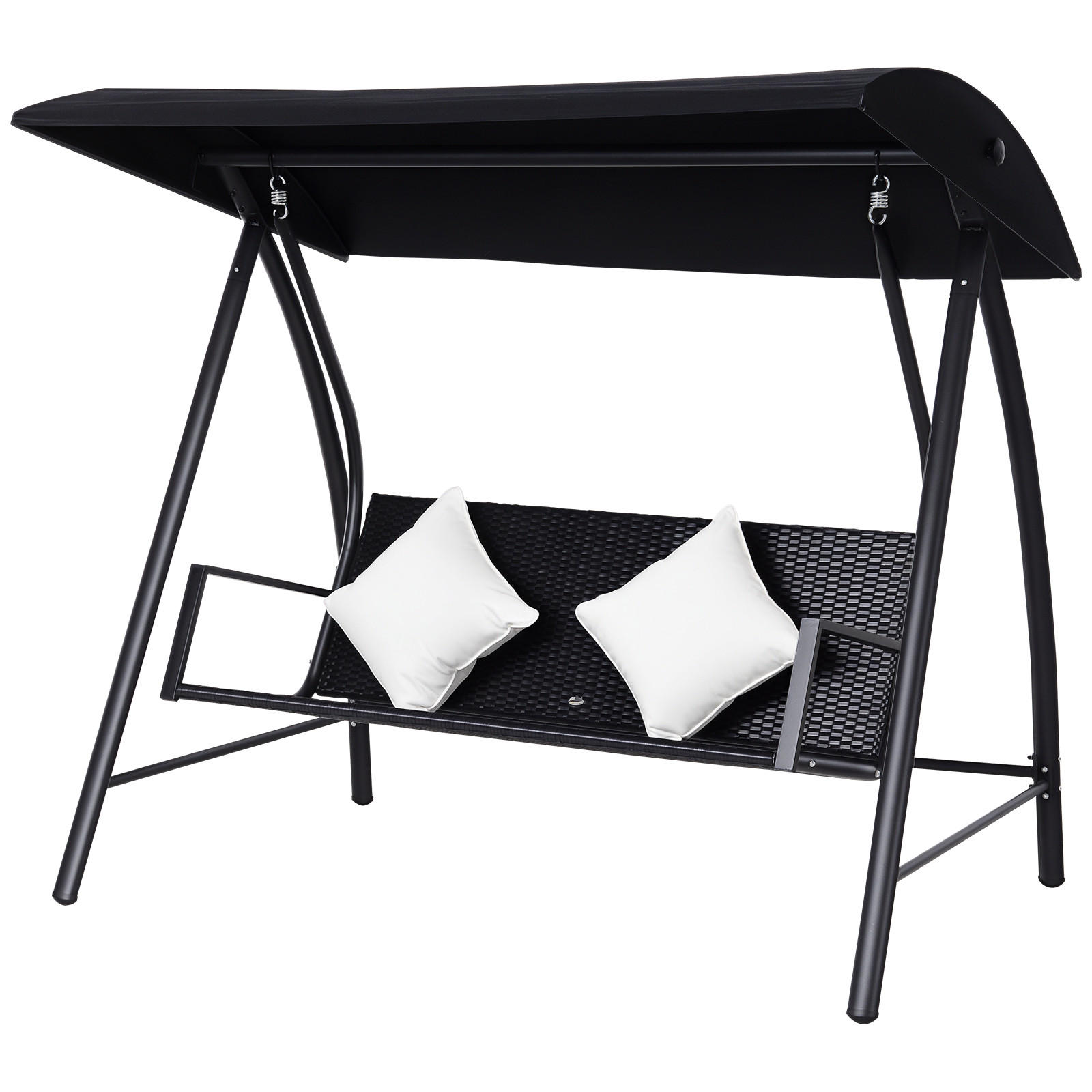 HOLLYWOODSCHAUKEL DE-06745 3-Sitzer, mit Sonnendach & Kissen Schwarz - Schwarz, Kunststoff/Metall (198/179/124cm) - ComfortXL