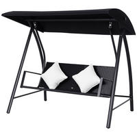 HOLLYWOODSCHAUKEL DE-06745 3-Sitzer, mit Sonnendach & Kissen Schwarz - Schwarz, Kunststoff/Metall (198/179/124cm) - ComfortXL