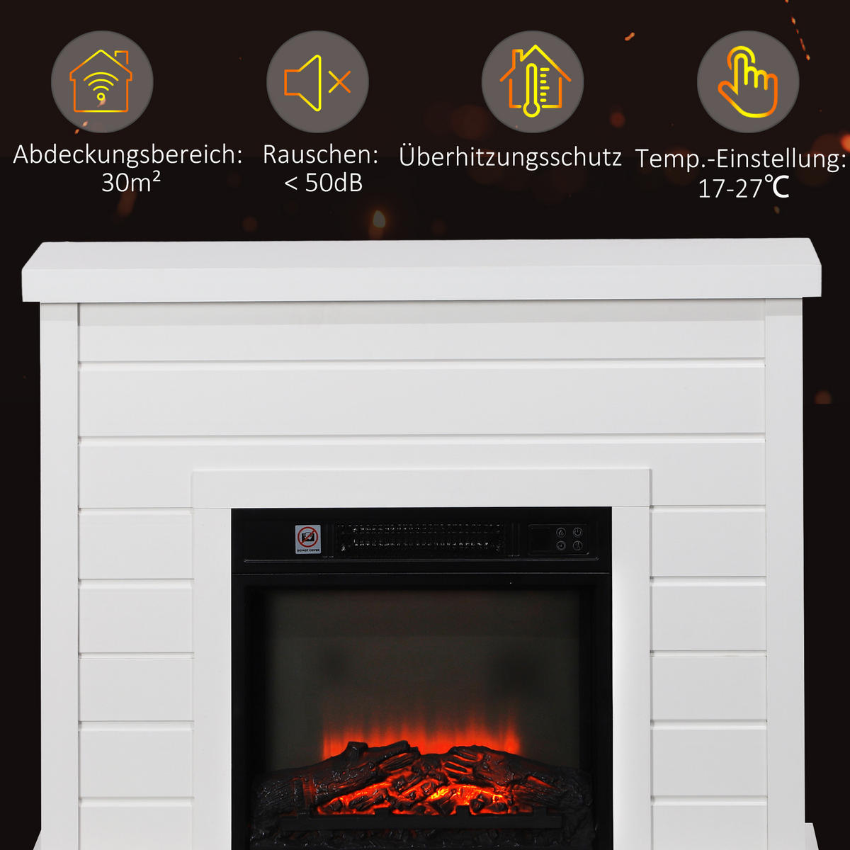 ELEKTROKAMIN mit Heizung, elektrischer Kamin mit Flammeneffekt, 1800 W Dekokamin - Weiß, Metall (22/81.7/96.5cm) - HOMCOM