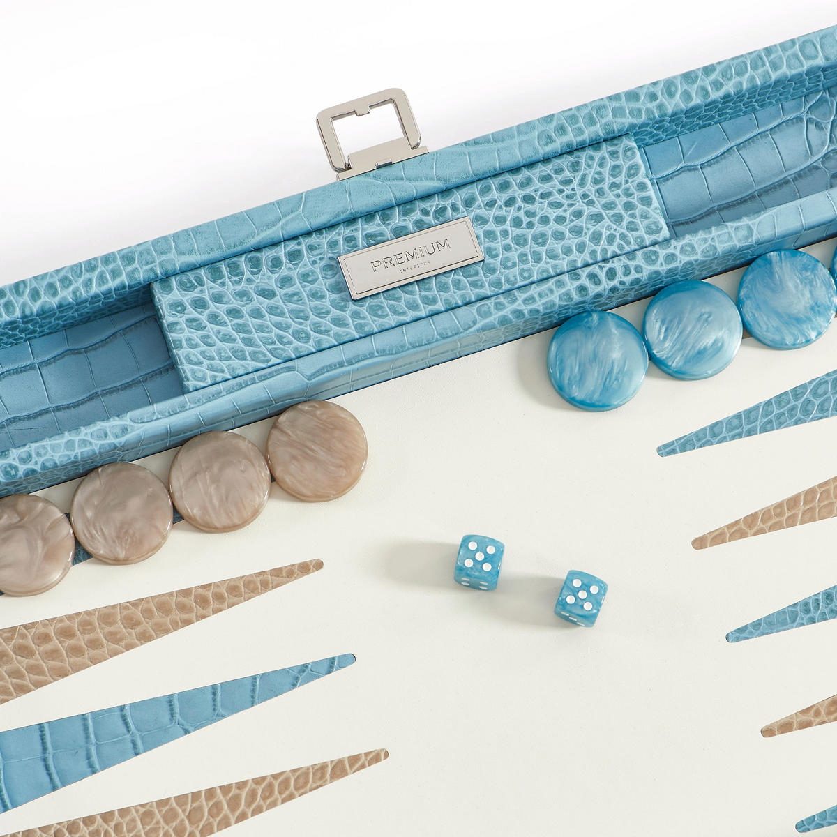 BACKGAMMON – Groß BACKGAMMON Leder Riviera-Blau 46cm - Blau, Leder (46/30.3cm) - Premium Interiors