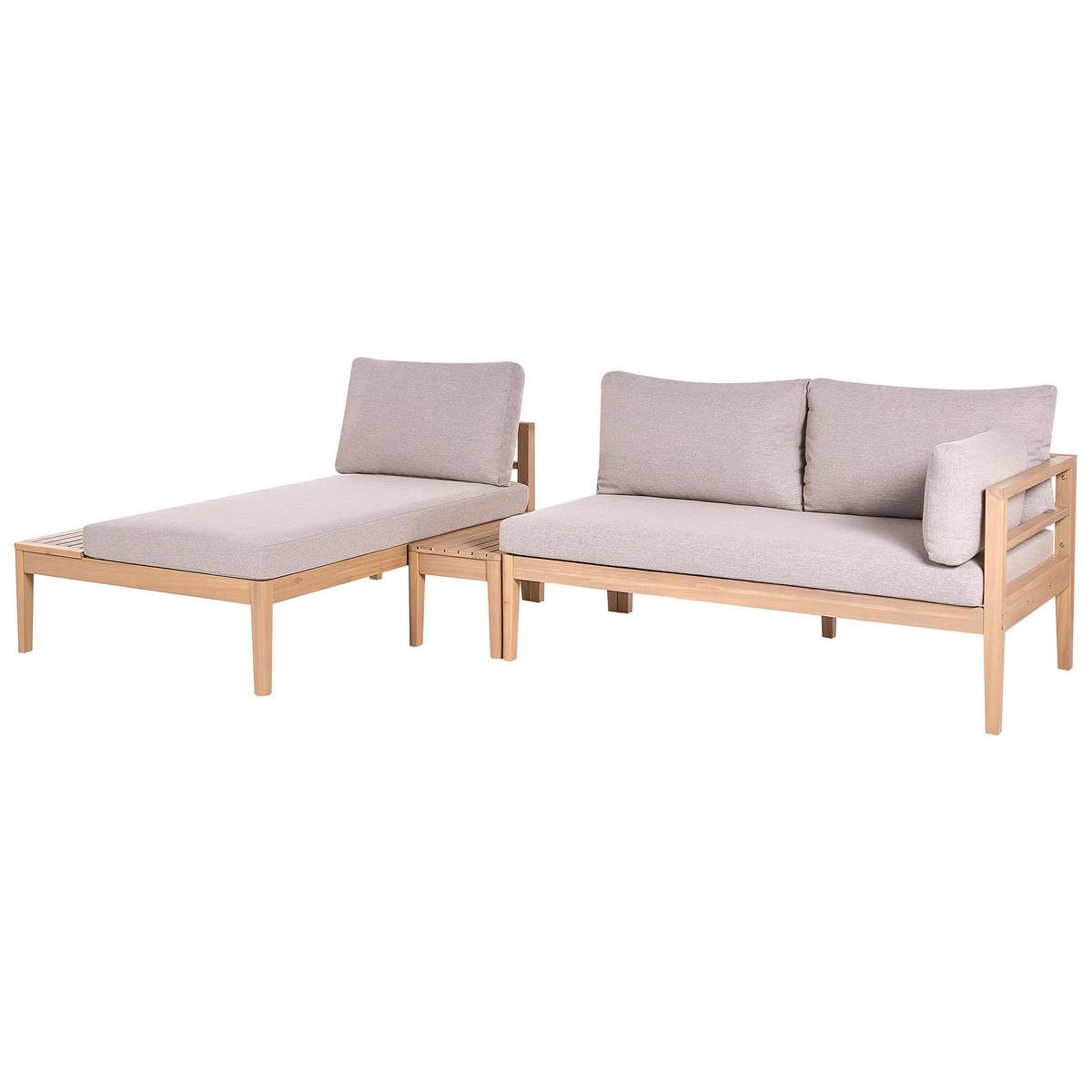 LOUNGE-SET mit Tisch 3-Sitzer Akazienholz Hellbraun Talla - Hellbraun/Beige, Holz - Beliani