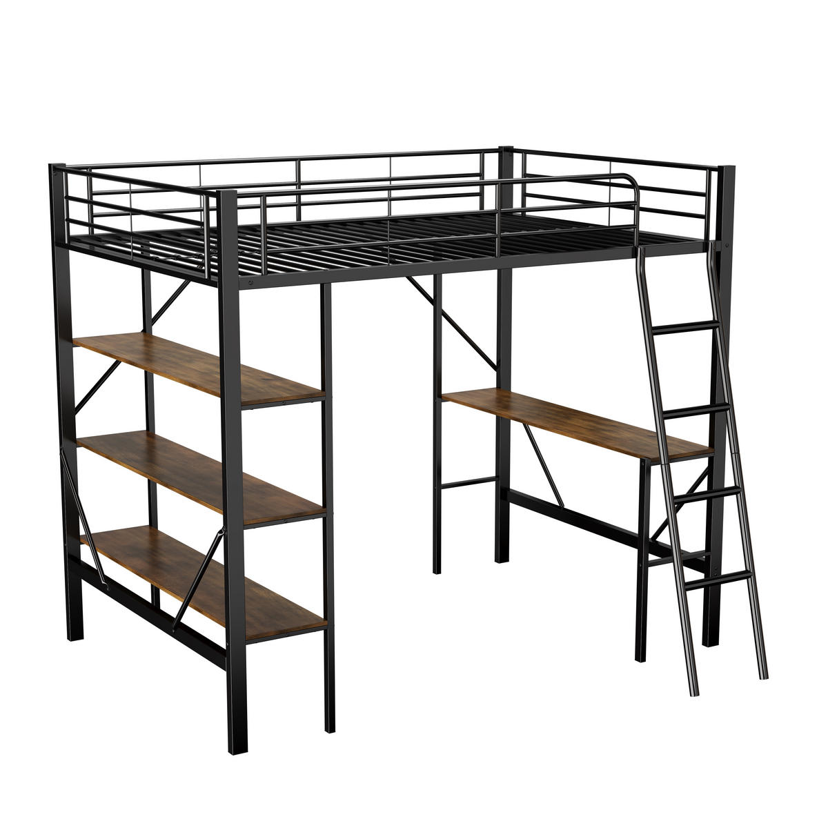 HOCHBETT Schwarz 204,5/149/180,5 cm - Schwarz, Holzwerkstoff/Metall - Urban Meuble