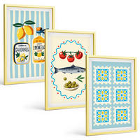 BILDER SET 3er Set - 40x60 cm Goldrahmen - Illustrationen von Küchen im mediterranen Stil - Goldfarben, Kunststoff (40/60cm) - TULUP
