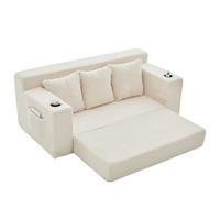 2-SITZER Bodensofa ausklappbar, Getränkehalter/Seitentaschen, Cord, Beige - Beige, Textil (172/64/87cm) - LVHOM
