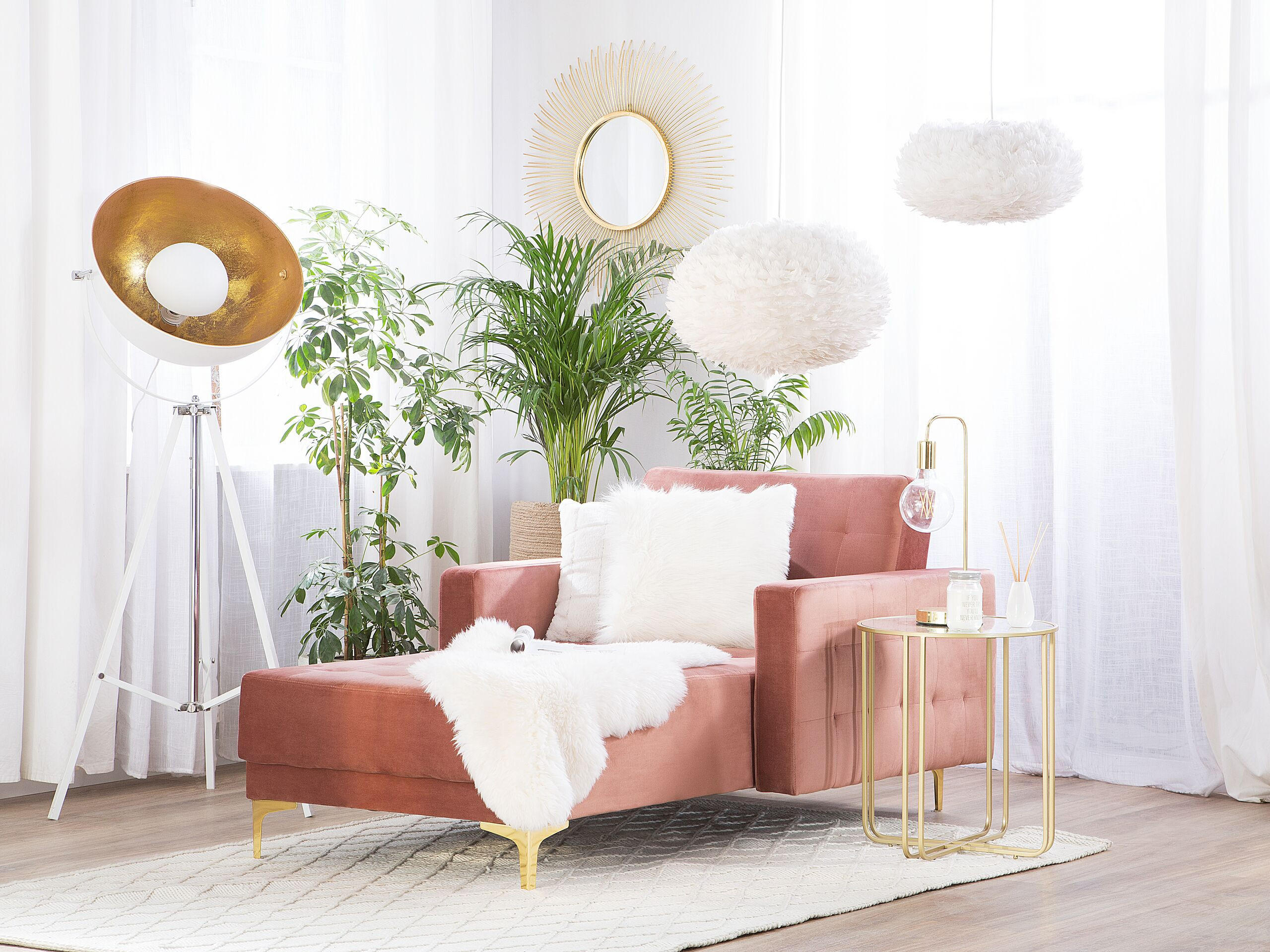 CHAISELONGUE Samtstoff rosa/gold Aberdeen - Pink/Goldfarben, Textil (107/83/168cm) - Beliani