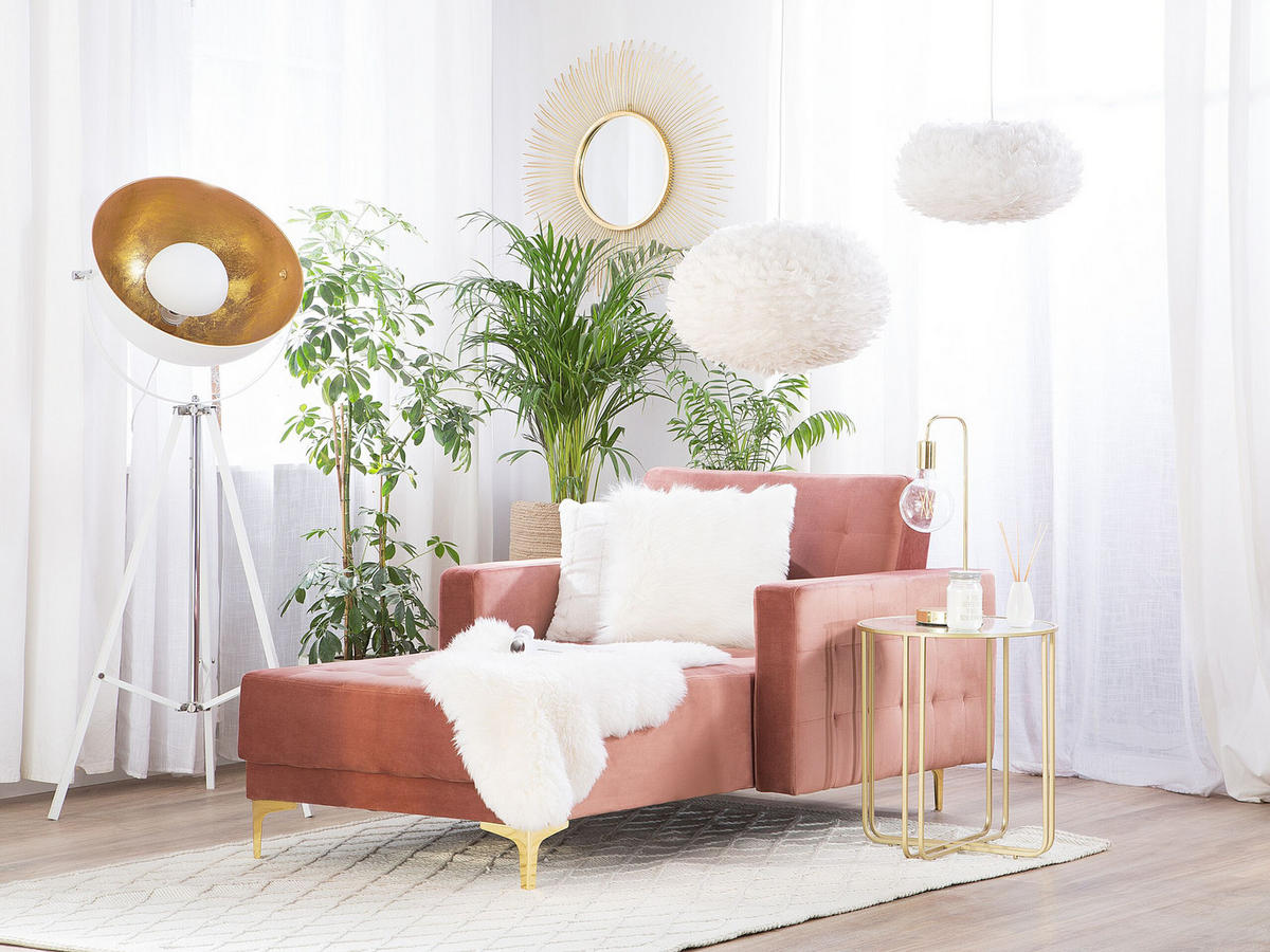 CHAISELONGUE Samtstoff rosa/gold Aberdeen - Pink/Goldfarben, Textil (107/83/168cm) - Beliani