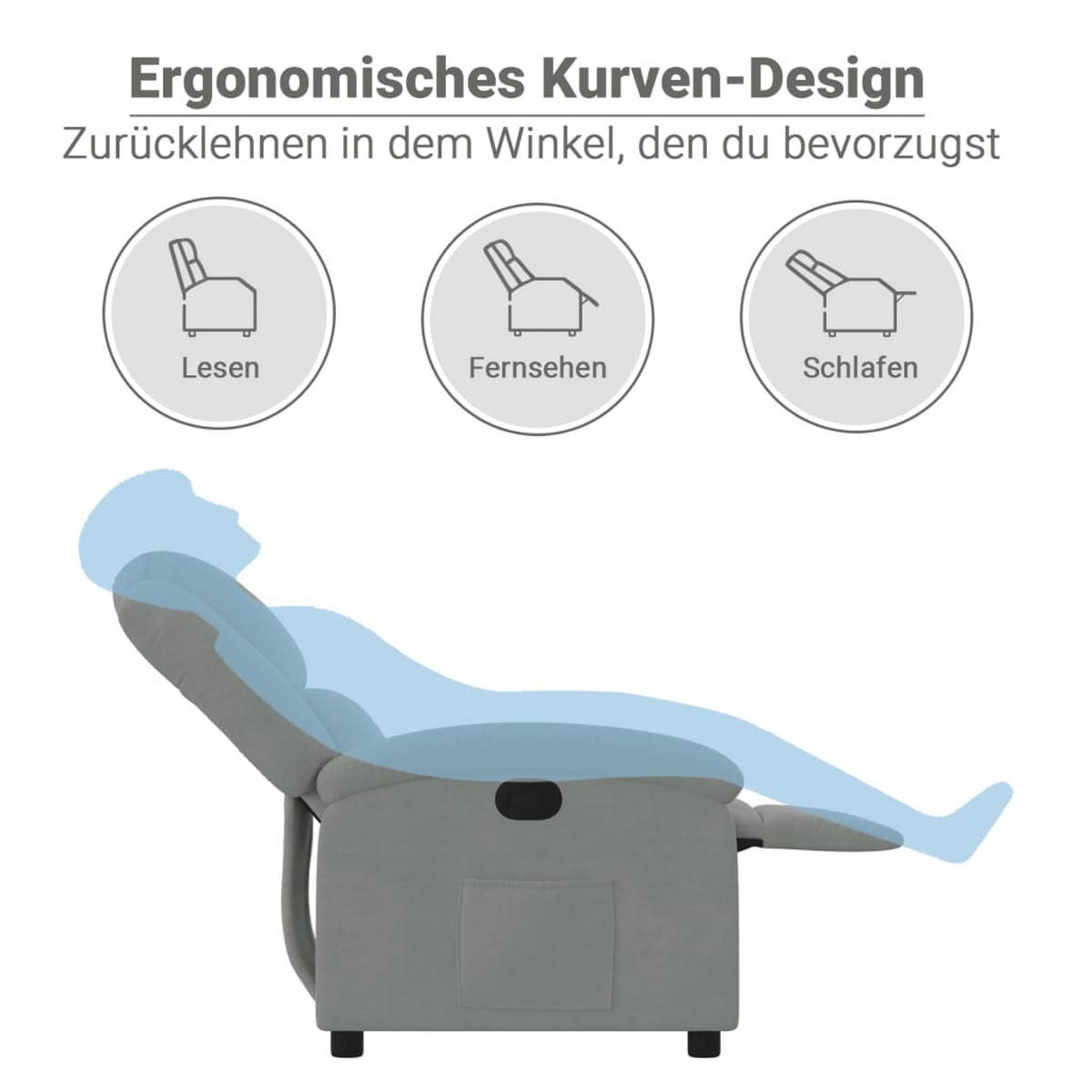 RELAXSESSEL mit Manuelle Liegefunktion, 71/86,5/99,5 cm, aus Samt, Hellgrau - Grau, Textil (86.5/99.5/71cm) - vidaXL