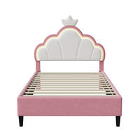 POLSTERBETT Kinderbett 90x200cm Kronen-Design LED-Beleuchtung Samt Rosa & Weiß - Rosa, Textil (90/200cm) - DELFA