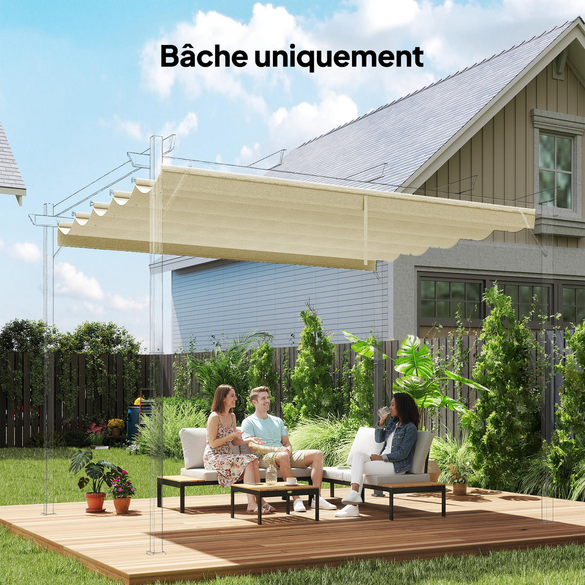 ERSATZDACH DE-12681 250/255 cm für 3x3 m Pergola mit 10 Ösen Creme - Creme, Textil (250/6/255cm) - ComfortXL