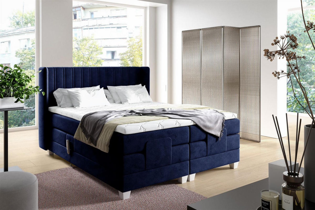 BOXSPRINGBETT Bett Elektrisch Magnus - Blau, Holzwerkstoff/Textil (120/200cm) - Fun Möbel