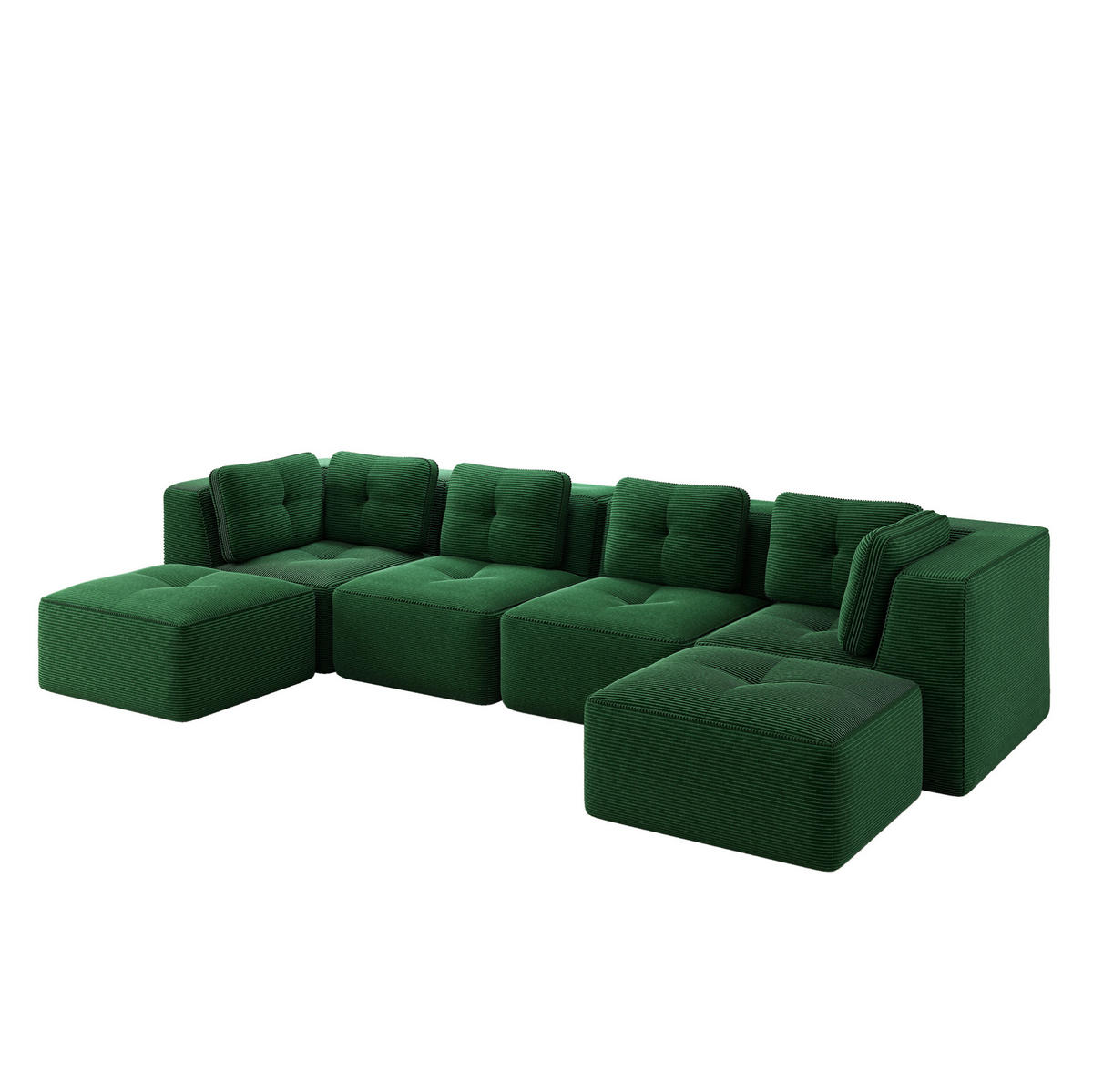 ECKSOFA 386/177/69 cm modular grün aus Cord ohne Aufbau und rutschfest - Grün, Textil (177/386cm) - OKWISH