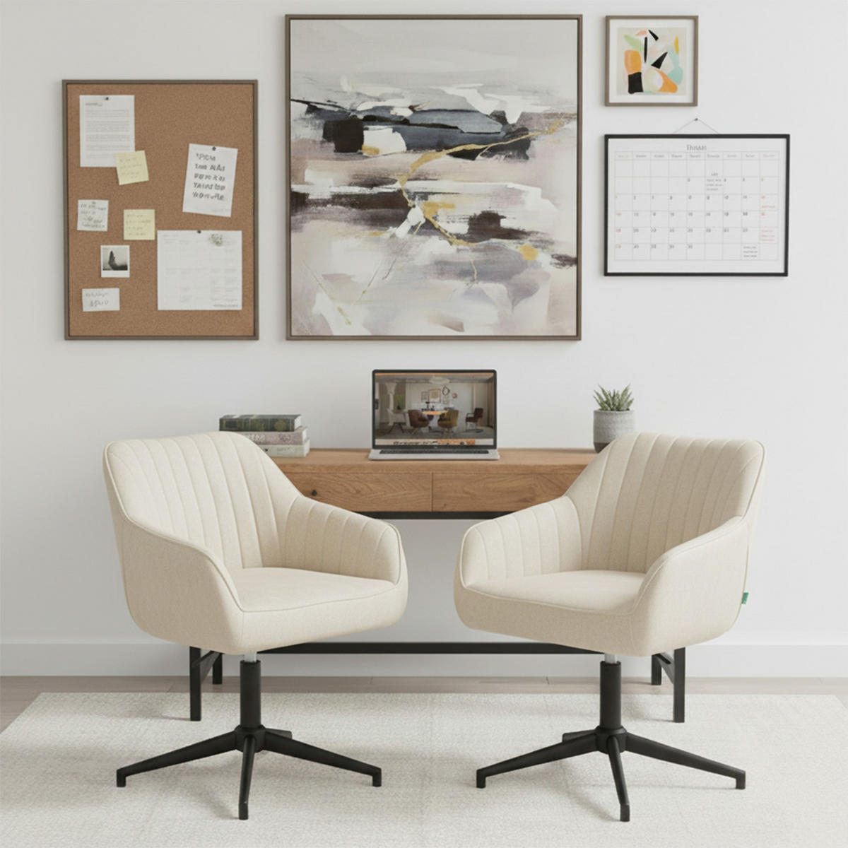BÜROSTUHL Mika-Caro - Creme/Schwarz, Textil/Metall (60/79/61cm) - DUBI Möbel