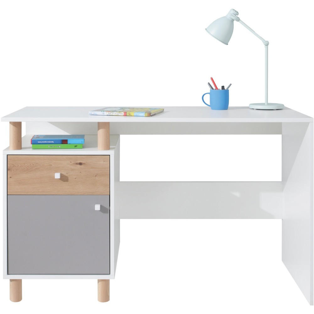Beautysofa Schreibtisch Eiche Artisan, Grau, Weiß 125x76x55 cm