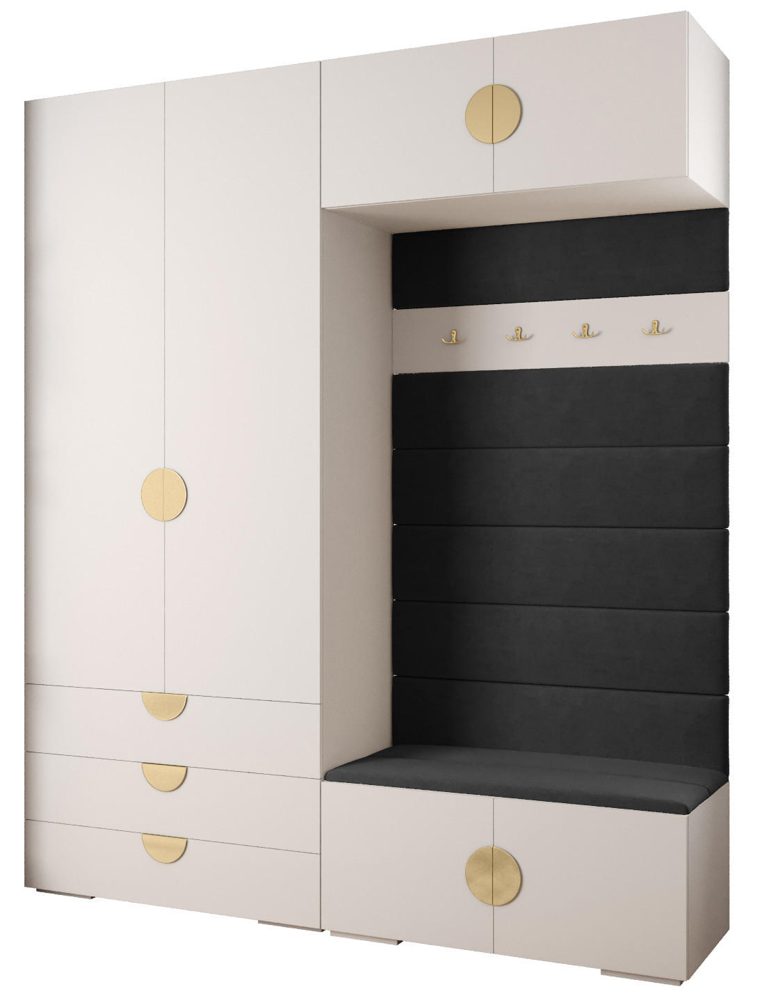 Abiks Möbel Garderoben-Set Weiß, Schwarz, Gold 200x236.7x47 cm