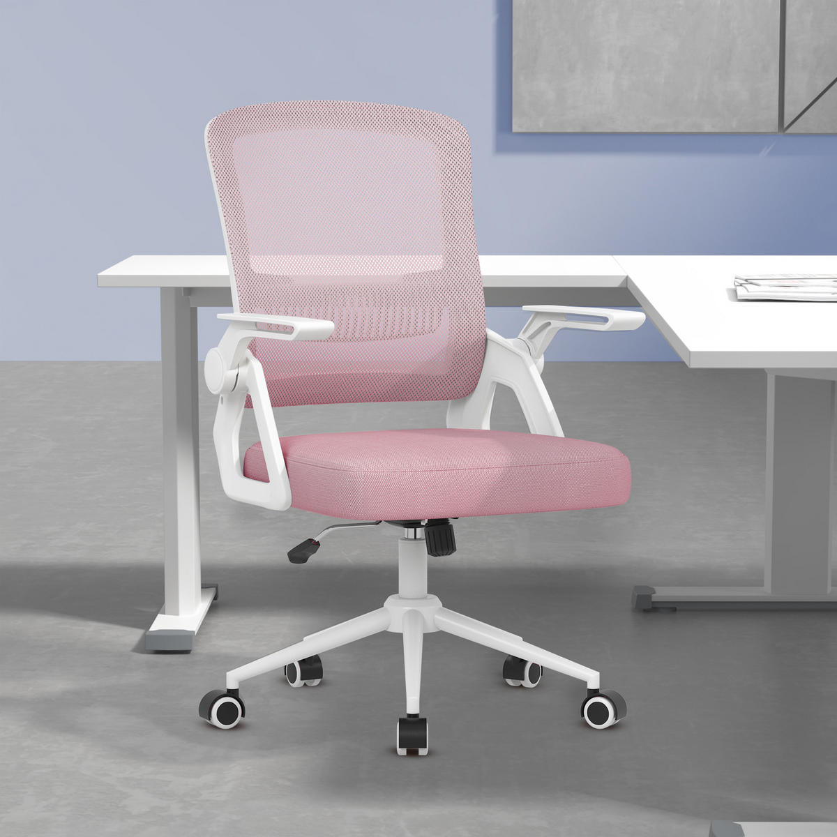 BÜROSTUHL Weiß-Rahmen Pink ergonomisch mit atmungsaktiver Rückenlehne - Pink, Metall (22.5/53/54.2cm) - Rattrix