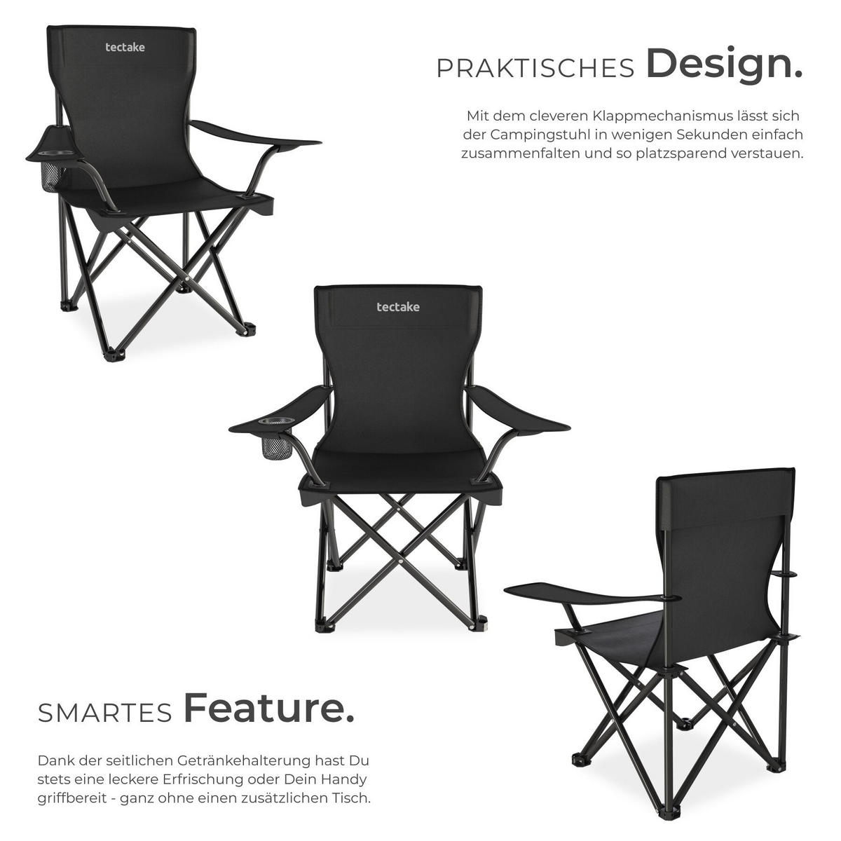 CAMPINGSTUHL 2er Set Gil, 80 x 48 x 84,5 cm, schwarz - Schwarz, Metall (48/84.5/80cm) - tectake