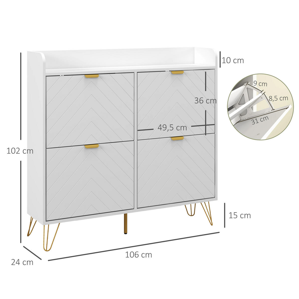 SCHUHSCHRANK DE-15008 4 Klapptüren mit verstellbaren Böden Weiß - Weiß, Holzwerkstoff (106/102/24cm) - ComfortXL