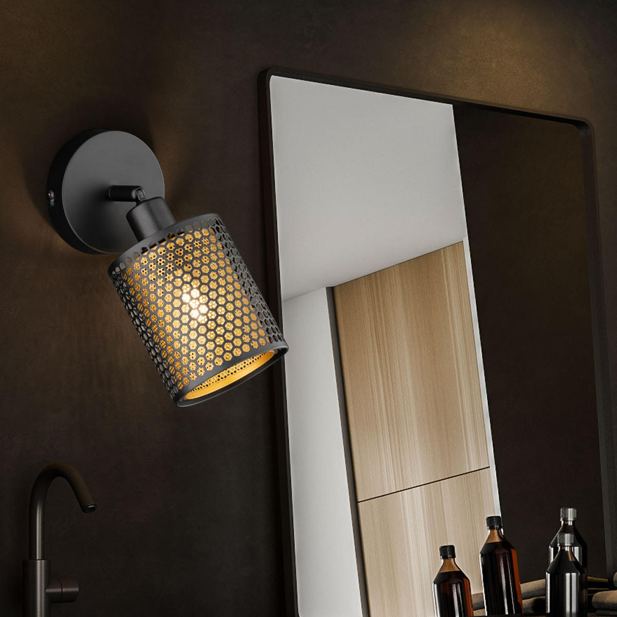 LED WANDLEUCHTE Cheval Metall Schwarz Gold - Schwarz, Metall (10/18/22.5cm) - Wofi