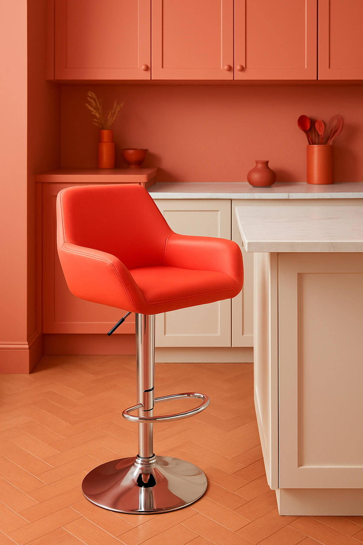 BARHOCKER 2er Set Prag Kunstleder chrom rot - Chromfarben/Rot, Kunststoff/Metall (51/109/52cm) - TPFLiving