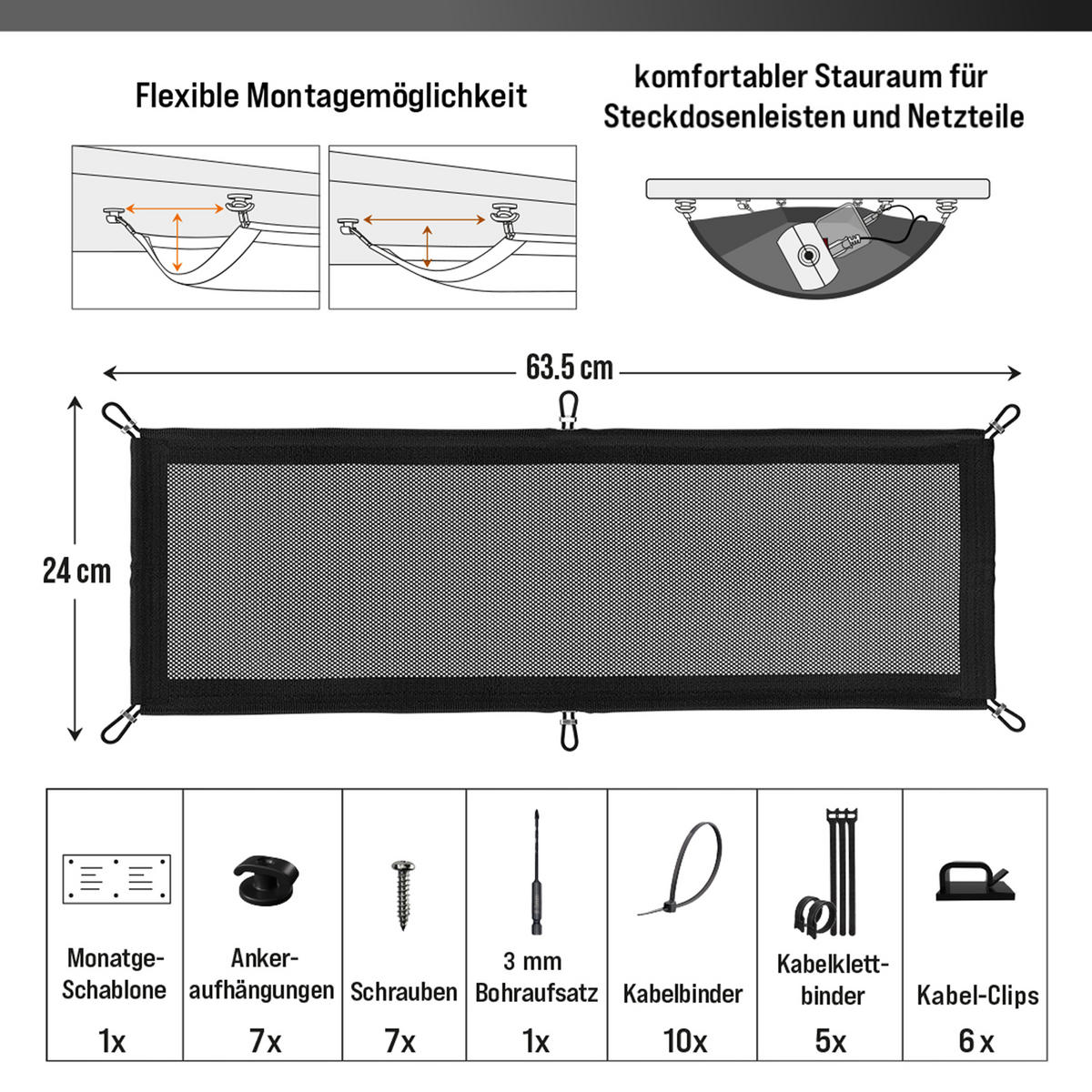 KABELNETZ Schreibtisch - Kabelmanagement - Schwarz - Schwarz, Kunststoff (24/63.5/0.25cm) - Ultimate Setup