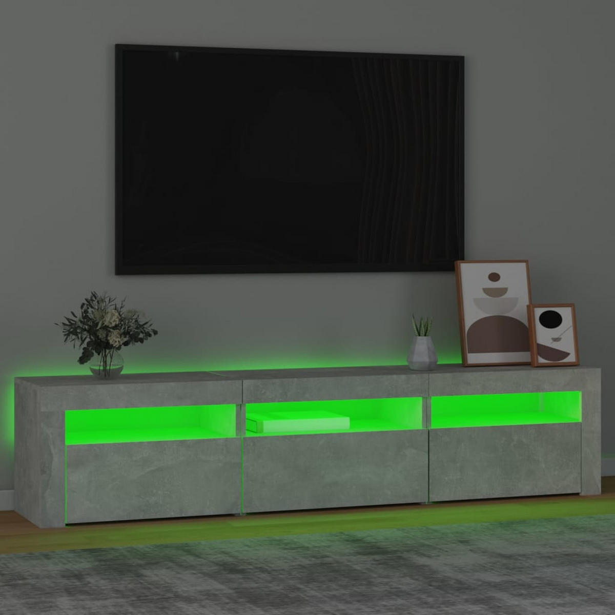 LOWBOARD mit Led-Leuchten 180/35/40 cm aus Holzwerkstoff in Betongrau - Hellgrau, Holz (180/40/35cm) - vidaXL