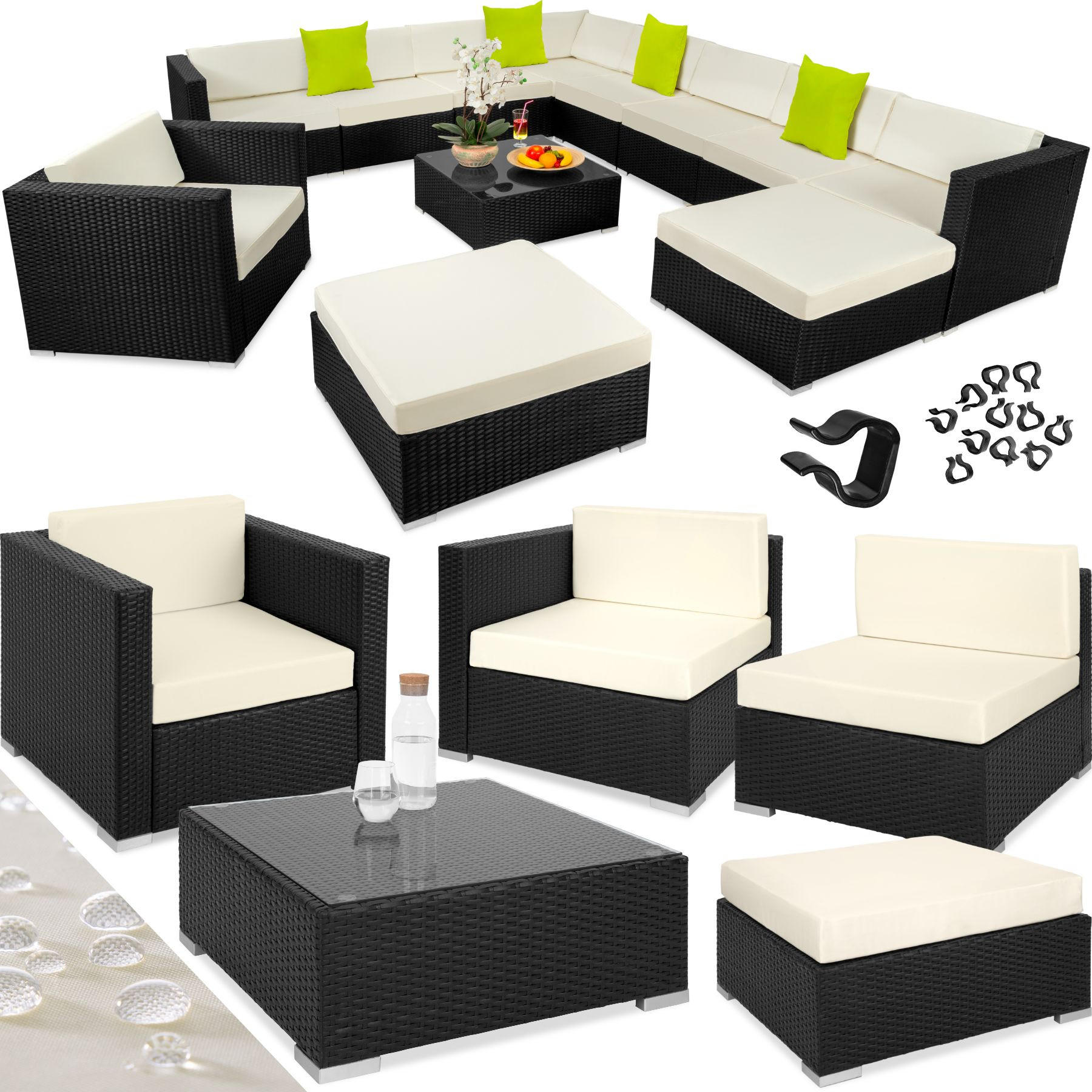 RATTANLOUNGE Las Vegas,mit Sicherheitsglasplatte,schwarz - Schwarz, Kunststoff - tectake