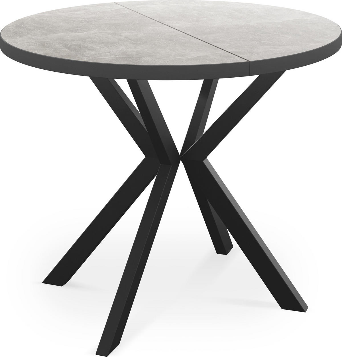ESSTISCH Vincento runder ausziehbar, Grauer Beton 120-200/120/76 cm - Hellgrau/Schwarz, Holzwerkstoff/Metall (120/120/76cm) - WFL GROUP