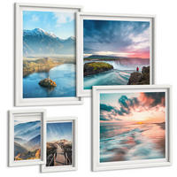 BILDER SET 5er Set - 50x50 cm & 20x30 cm & 40x60 cm Weißer Rahmen - Berglandschaften, Wasserfälle - Weiß, Kunststoff (40/60cm) - TULUP