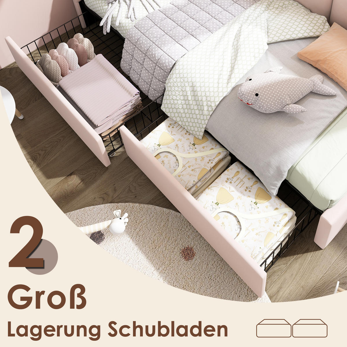 POLSTERBETT 90/190 cm mit 2 Schubladen, Lattenrost und austauschbaren Seitenteilen aus Samt, Rosa - Rosa, Holz (90/190cm) - Redom