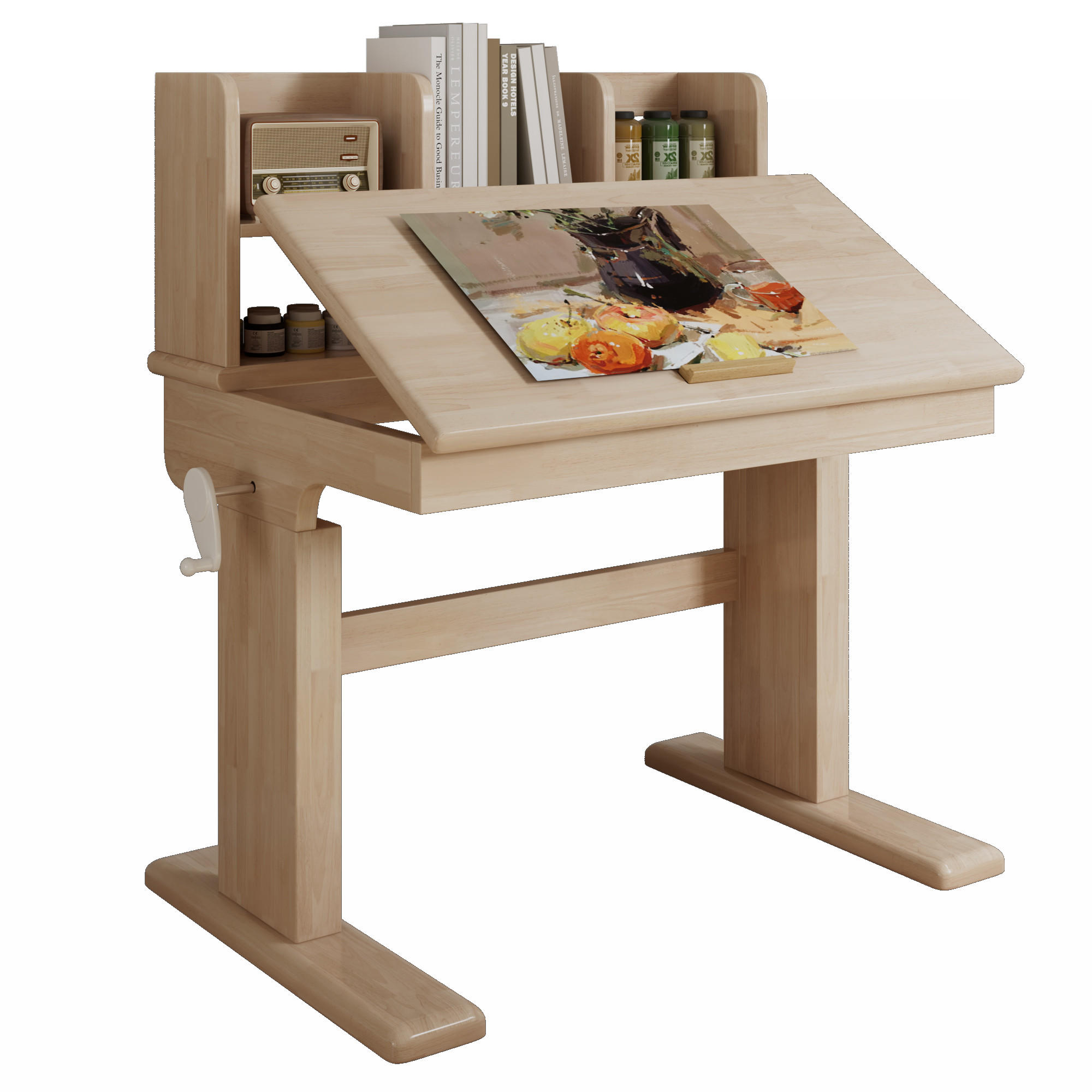KINDERSCHREIBTISCH höhenverstellbar aus Massivholz 80x60cm - Naturfarben, Holzwerkstoff (92.2/89/60cm) - Gisaae