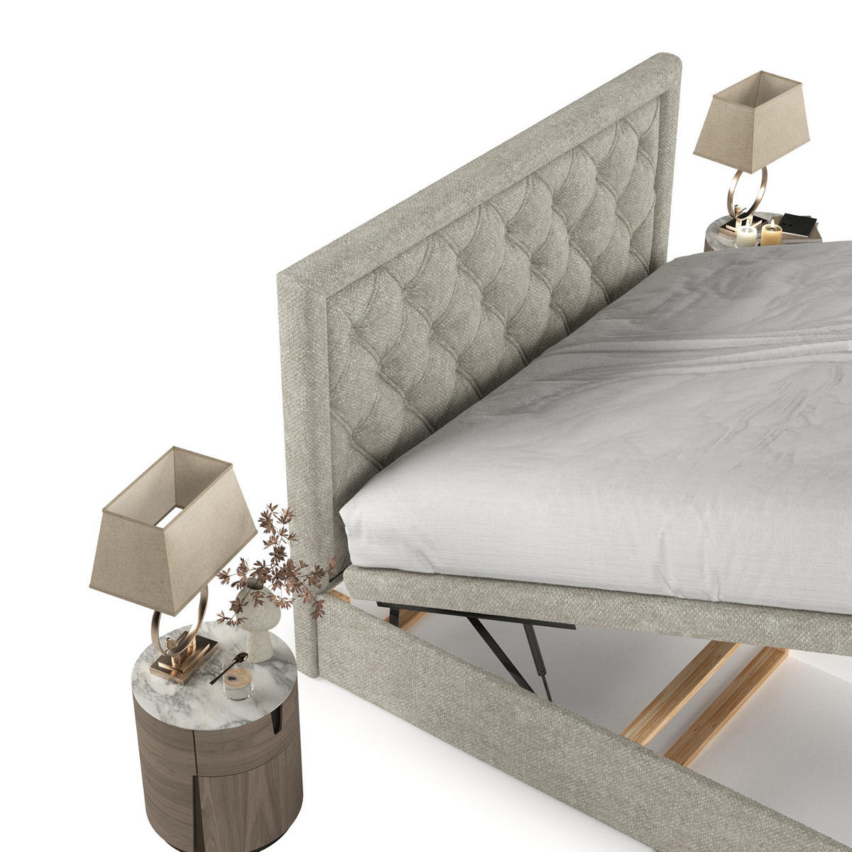 POLSTERBETT Nicobar mit Stauraum 180/200 cm Beige im Alta Stoff - Beige/Schwarz, Holz/Holzwerkstoff (180/200cm) - AltaBeds