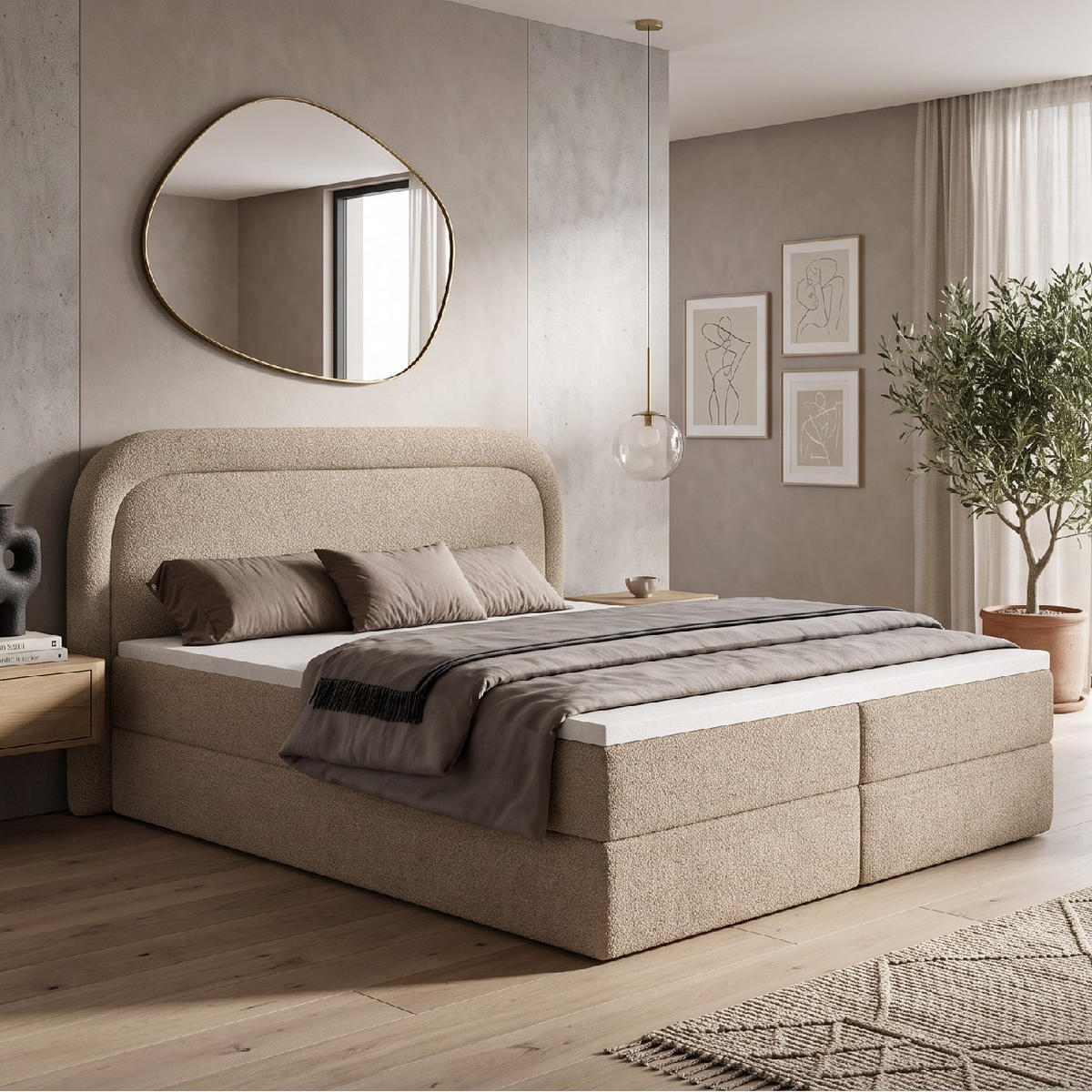 BOXBETT Bonito mit Topper 160x200 Taupe - Taupe, Textil (160/200cm) - Luxkor24