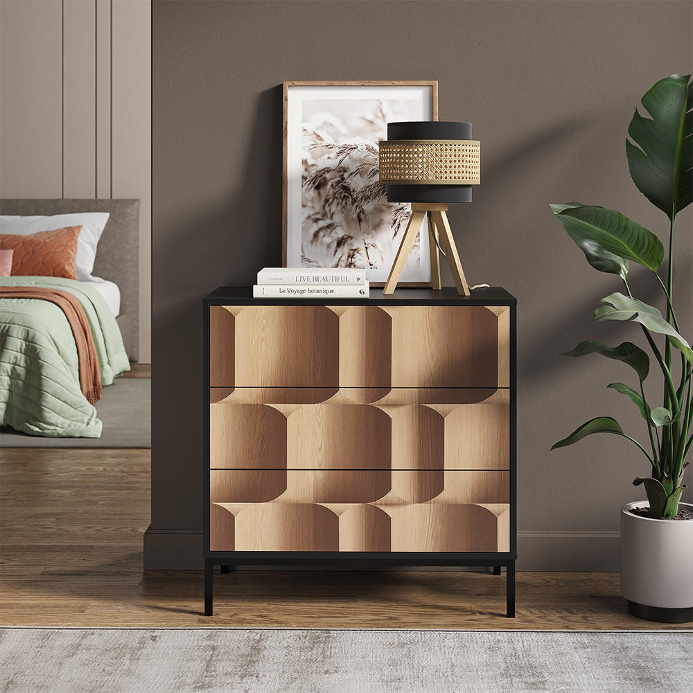 Thumbnail - Vicco Kommode, Schwarz, Eiche, Holzwerkstoff, 3 Schubladen, Rechteckig, 80x81.2x40 cm, Wohnzimmer, Kommoden & Sideboards...