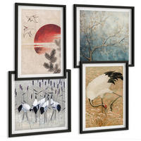 BILDER SET 4er Set - 50x50 cm & 40x60 cm Schwarzer Rahmen - Japanische Kraniche Landschaft - Schwarz, Kunststoff (50/50cm) - TULUP