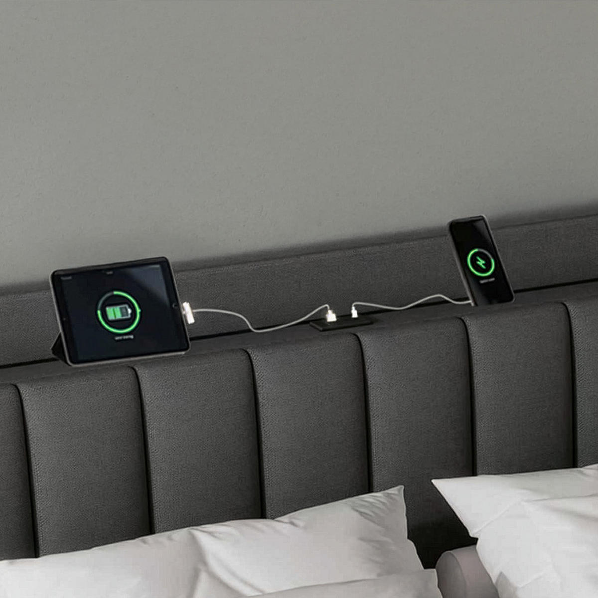 LED BETT MELURA - Dunkelgrau, Mit Matratze - Dunkelgrau, Kunststoff - Home Deluxe